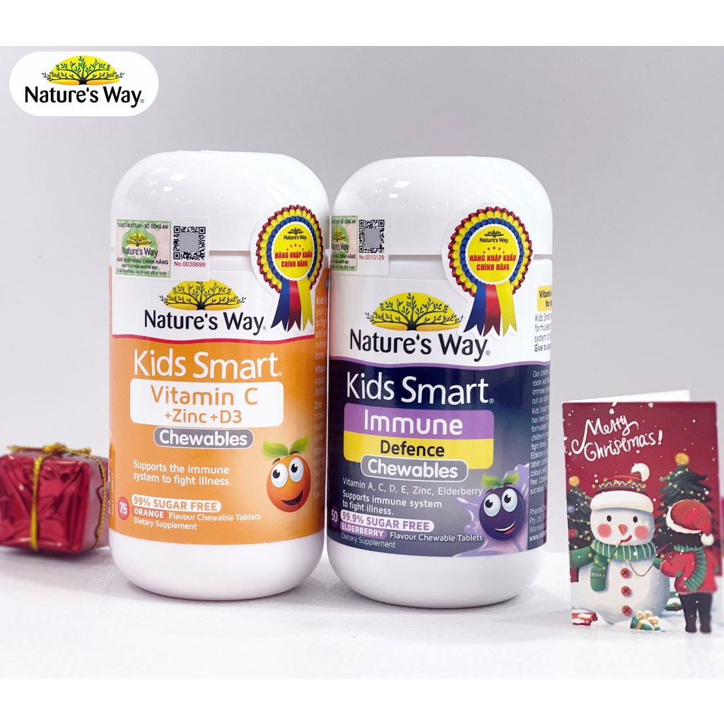 Combo 2 Viên Nhai NATURE'S WAY Kids Smart Vitamin C+ZinC+D3 Và Immune Defence Bổ Sung Vitamin Tăng Cường Miễn Dịch