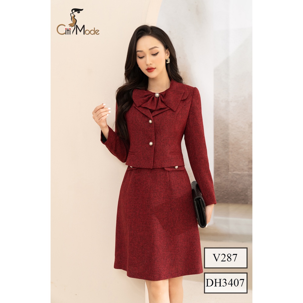 Vest dạ đỏ tay dài công sở CITI MODE cổ ve V287