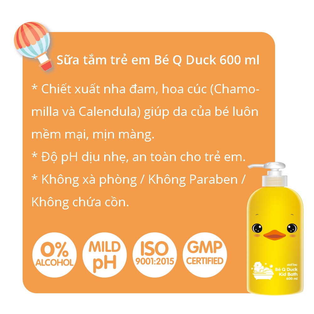 Dầu gội trẻ em Bé Q Panda 580ml + Sữa tắm trẻ em Bé Q Duck 600ml