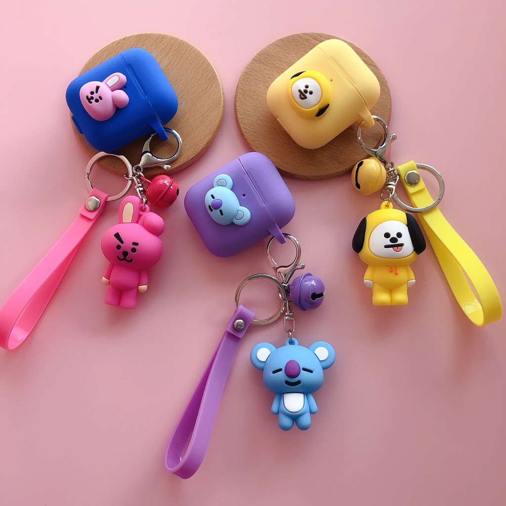 Vỏ bảo vệ hộp sạc tai nghe bluetooth không dây Airpods pro bằng silicon kèm móc khóa trang trí hình bts-613 21 dễ thương