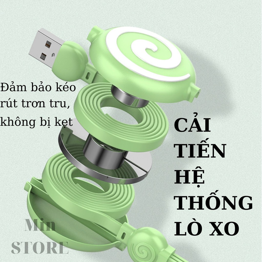 Cáp sạc đa năng 3 đầu - Kéo rút  - Sạc nhanh - Min STORE
