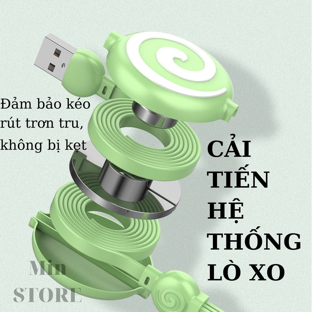 Cáp sạc đa năng 3 đầu - Kéo rút (1 mét ) - Sạc nhanh - Min STORE