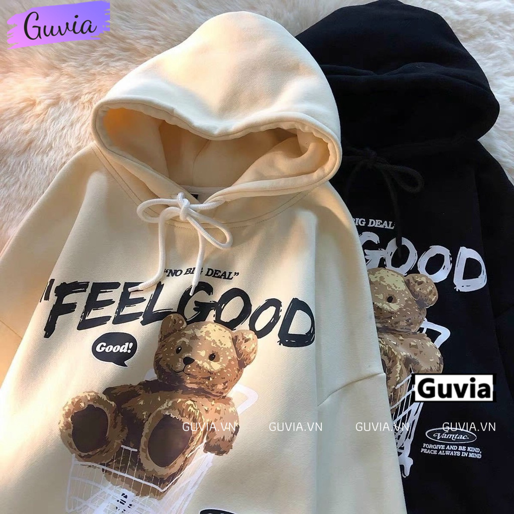 Áo Khoác Nỉ HOODIE FEEL GOOD Nam Nữ Ulzzang Unisex Form Rộng, Áo Hoodie Có Mũ Kiểu Hàn Quốc Thời Trang GUVIA
