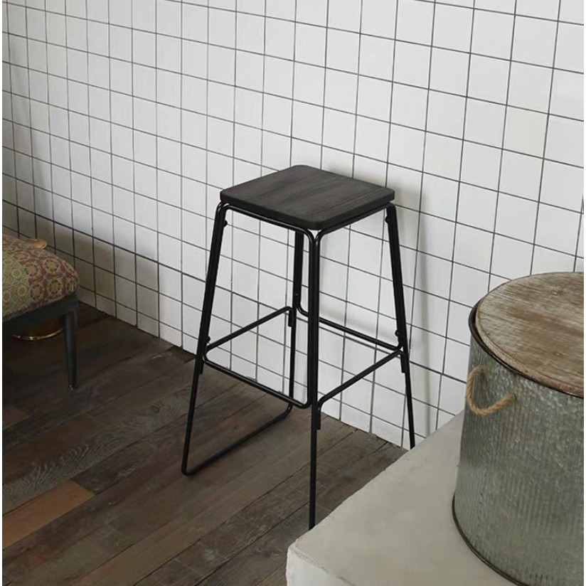 Hot [Xuất Khẩu] Ghế quầy bar cho quán cafe nhà hàng phong cách Âu Mỹ -Ghế đôn tròn chân cao gỗ keo