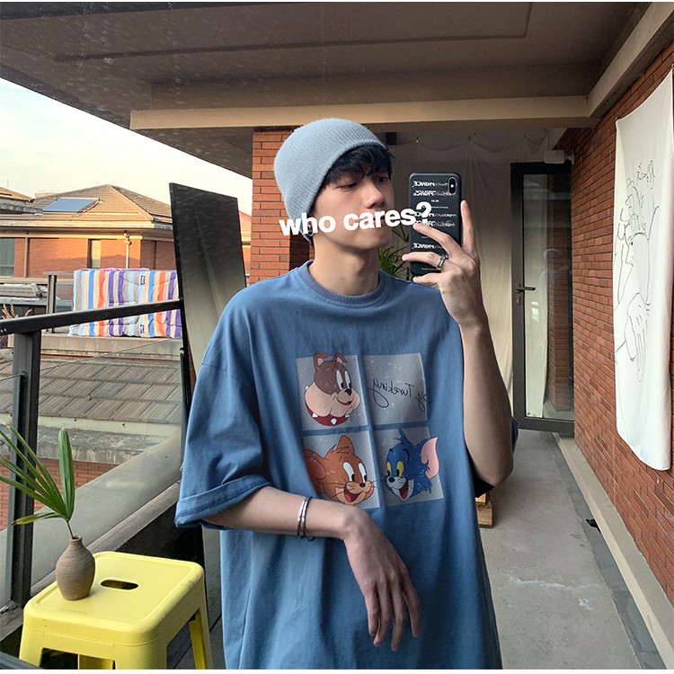 Áo thun tay lỡ unisex mèo tom chuột jery ulzzang freesize / Áo phông rộng