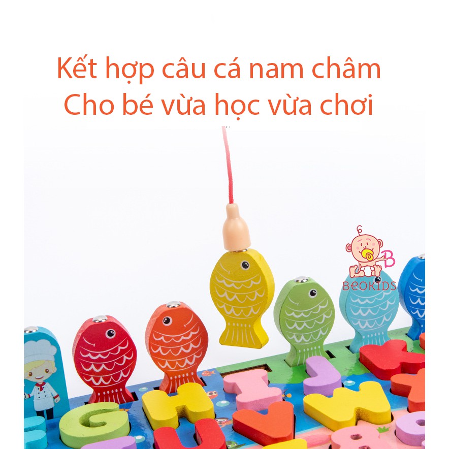 [HOT MẪU TIẾNG VIỆT] Đồ Chơi bảng ghép hình bằng gỗ kèm câu cá nam châm cho bé 1 2 3 tuổi, bảng ghép chữ bằng gỗ cho bé