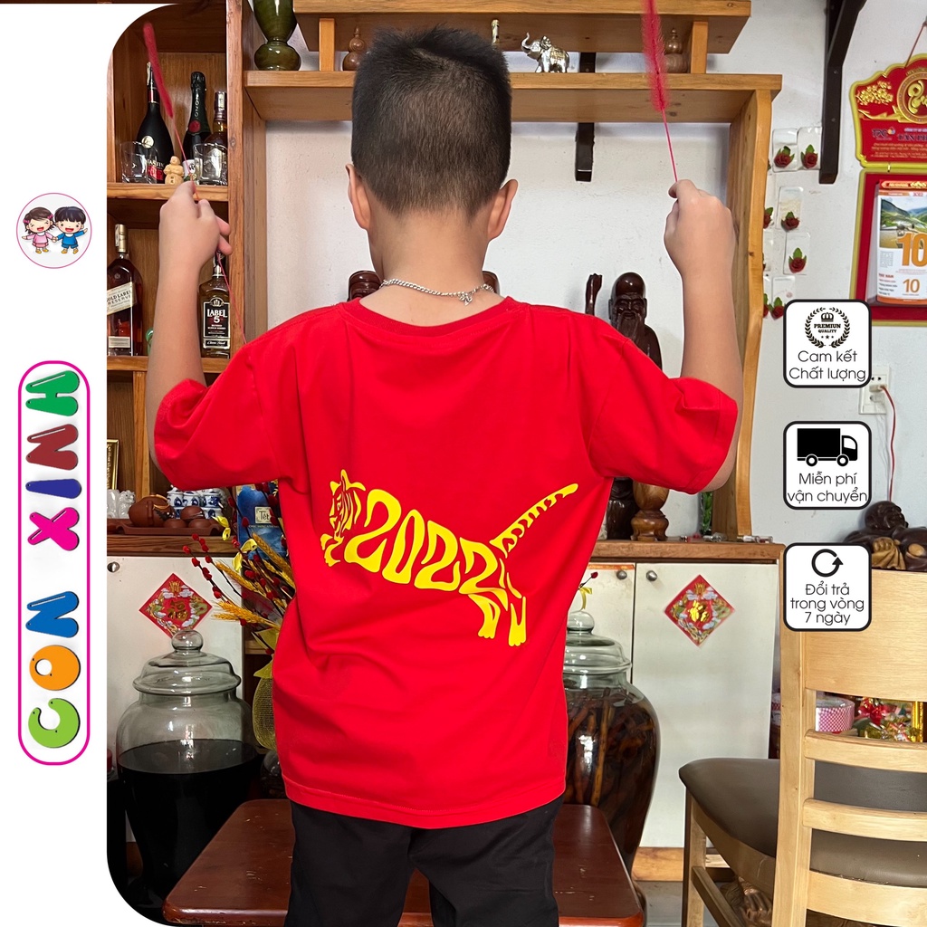 Đồ bộ bé trai CON XINH cotton hình in CỌP VÀNG, thời trang trẻ em từ 4 đến 10 tuổi