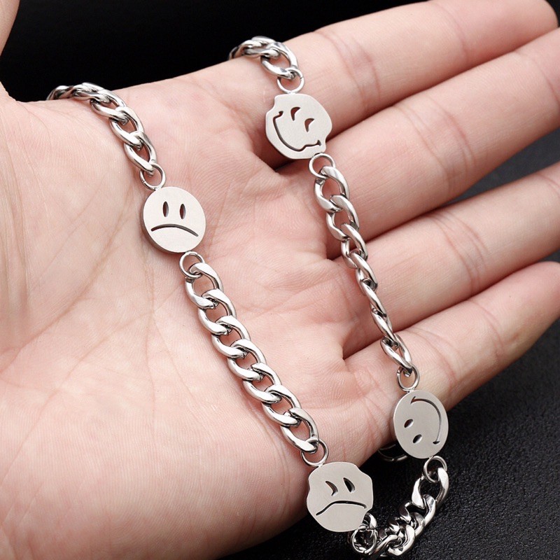 Dây chuyền unisex titan xích phối mặt cười emoji không gỉ