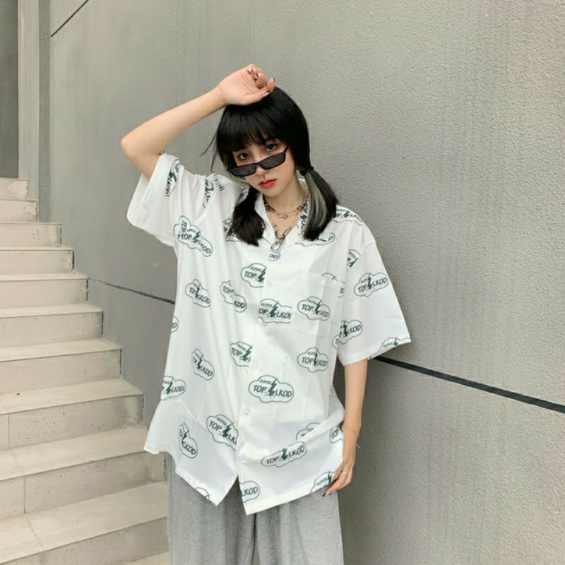 Áo Sơ Mi Tay Ngắn Unisex Cổ Bẻ Phong Cách Hàn Quốc Freesize