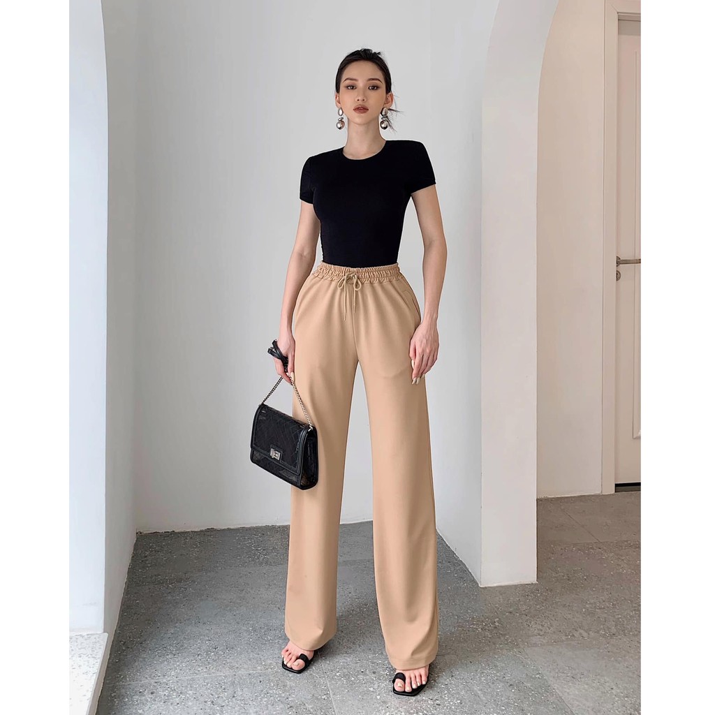 Quần Ống Suông Nữ Busy Thun Thể Thao Cạp Chun Dây Rút QOS