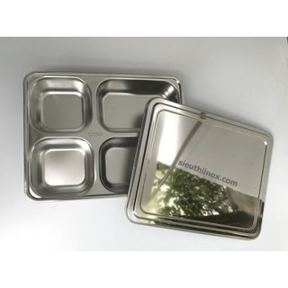 Khay cơm inox sâu lòng có nắp cao cấp (tặng kèm thìa)