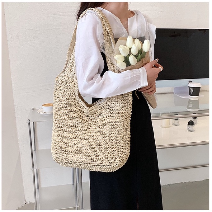 Túi cói Hobo ( túi lang thang) đeo vai cỡ lớn -2 dây đeo - phong cách Bohemian