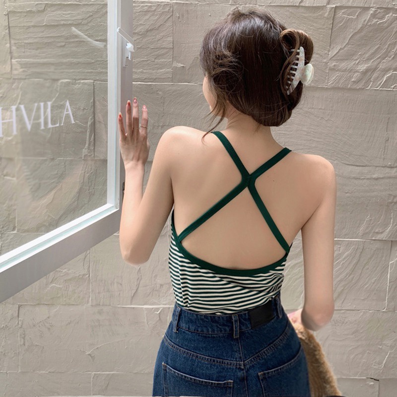 Áo Hai Dây Dáng Ôm Kẻ Sọc Hở Lưng Quyến Rũ Cho Nữ