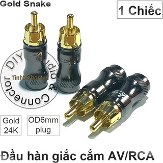 2 chiếc - Đầu hàn chân cắm AV đực gold 24K OD 6mm - Đầu hàn cổng AV male cho cáp loa Gold Snake