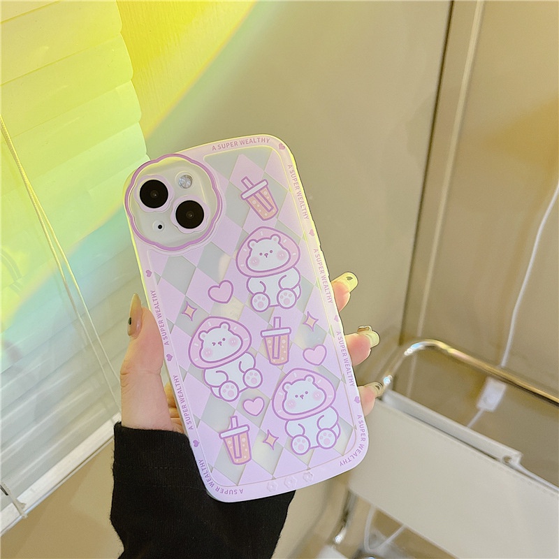 Ốp lưng iphone Ốp Điện Thoại Họa Tiết Hoa Và Gấu Hoạt Hình Cho Iphone 12 / 13Pro 11 / xrxs 7 / 8plus Dinuo case