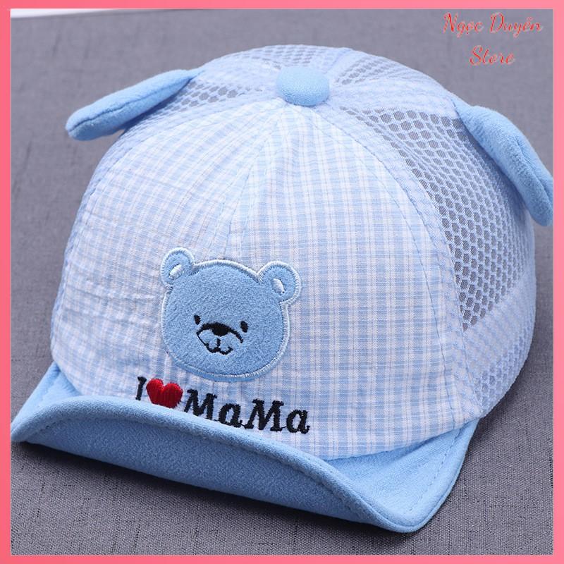 Nón mũ lưỡi trai I ❤️ mama bé trai bé gái hình gấu phối lưới siêu đẹp cho bé 0.5-3 tuổi [MU104]