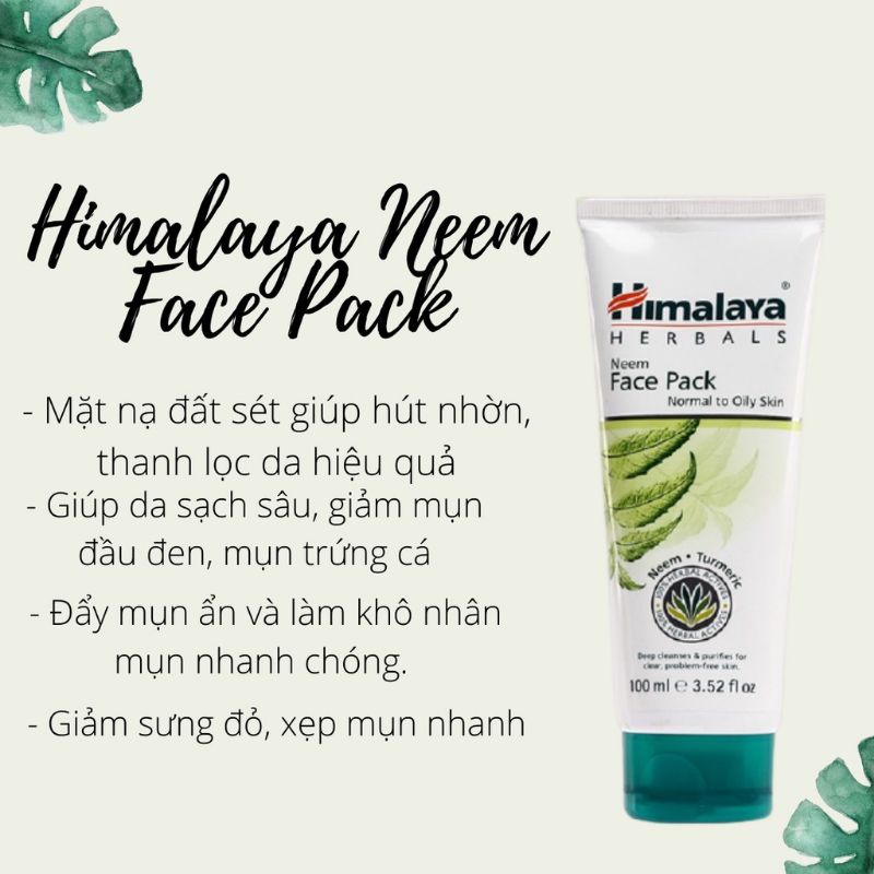 [Nhập khẩu, có tem phụ tiếng Việt] Mặt nạ đất sét lá neem loại bỏ mụn, bã nhờn và mờ thâm Himalaya Neem Face Pack 100ml