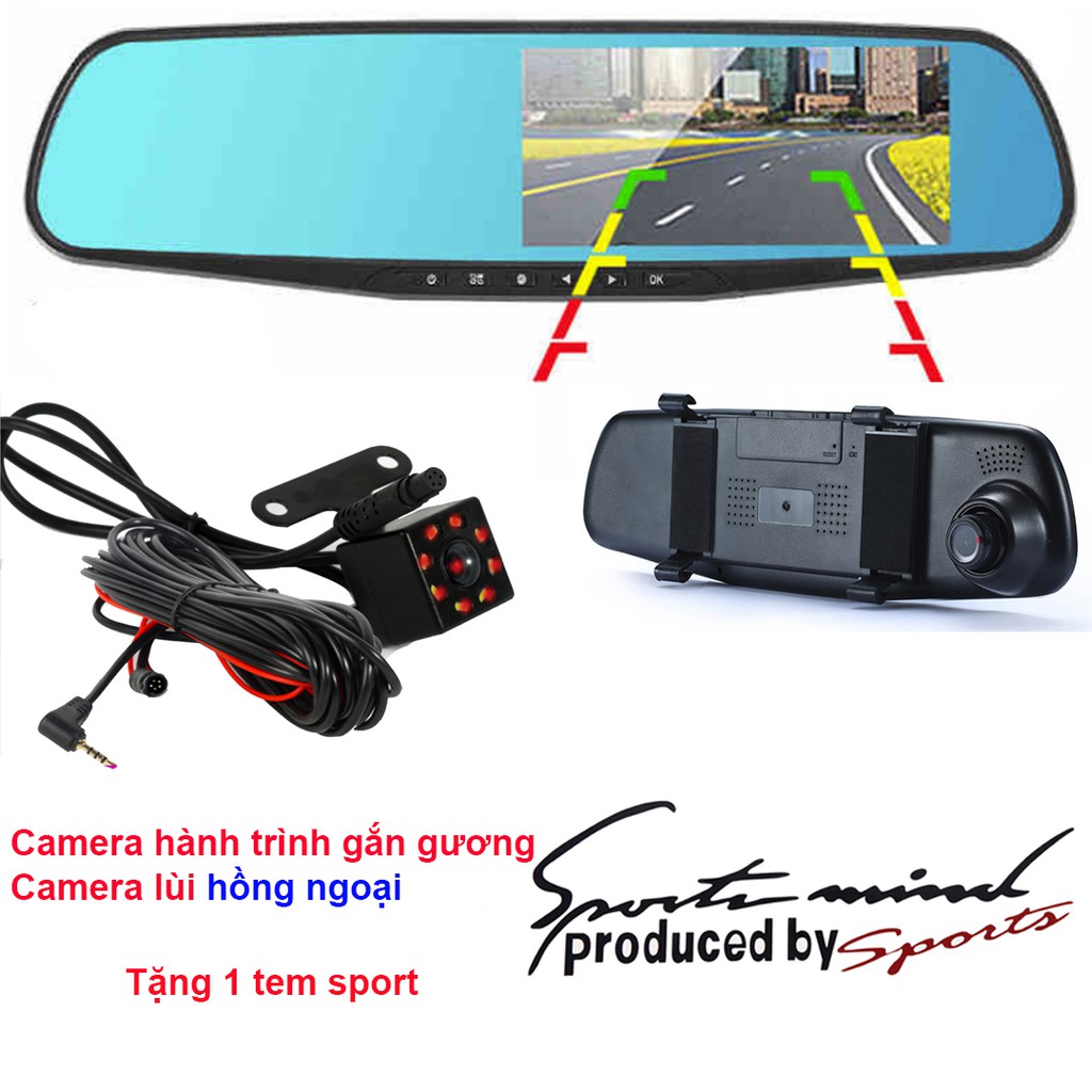 Camera hành trình gương chiếu hậu, màn hình 4.3 inch, Full HD, camera lùi 8 đèn hồng ngoại | BigBuy360 - bigbuy360.vn
