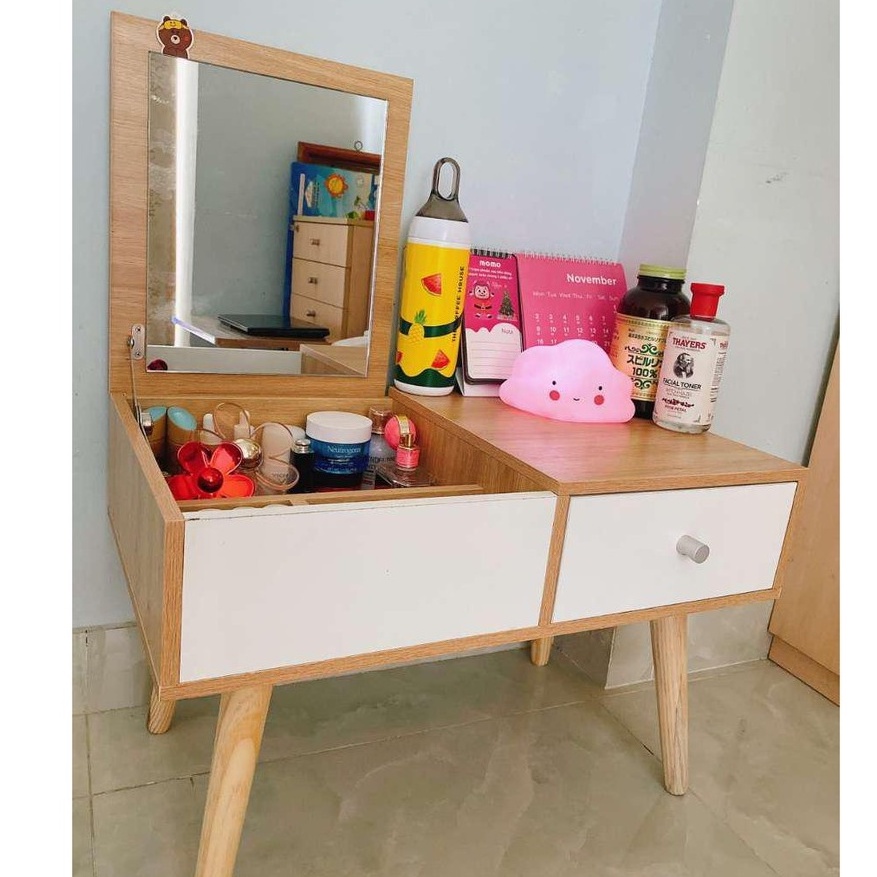 Bàn Trang Điểm 2 Ngăn Có Gương Ngồi Bệt Thời Trang