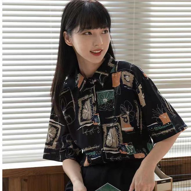 AMOI Áo Sơ Mi Ngắn Tay Dáng Rộng In Họa Tiết Thời Trang Nhật Bản 2022 Dành Cho Nữ