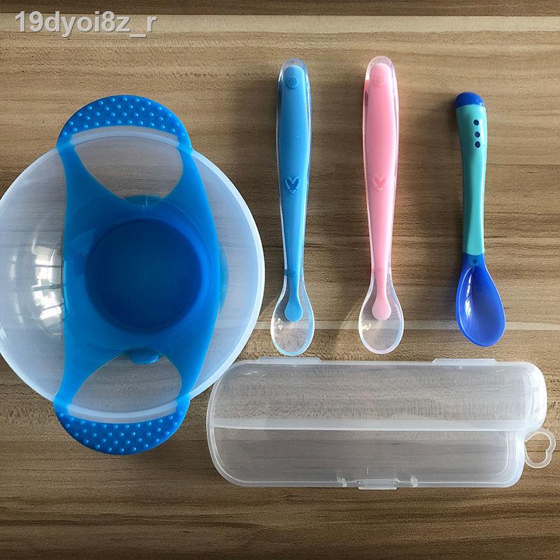 ℗☈Bé sơ sinh thìa silicone mềm thức ăn bổ sung trẻ em trái cây xay nhuyễn uống cảm biến nhiệt độ bộ đồ bát