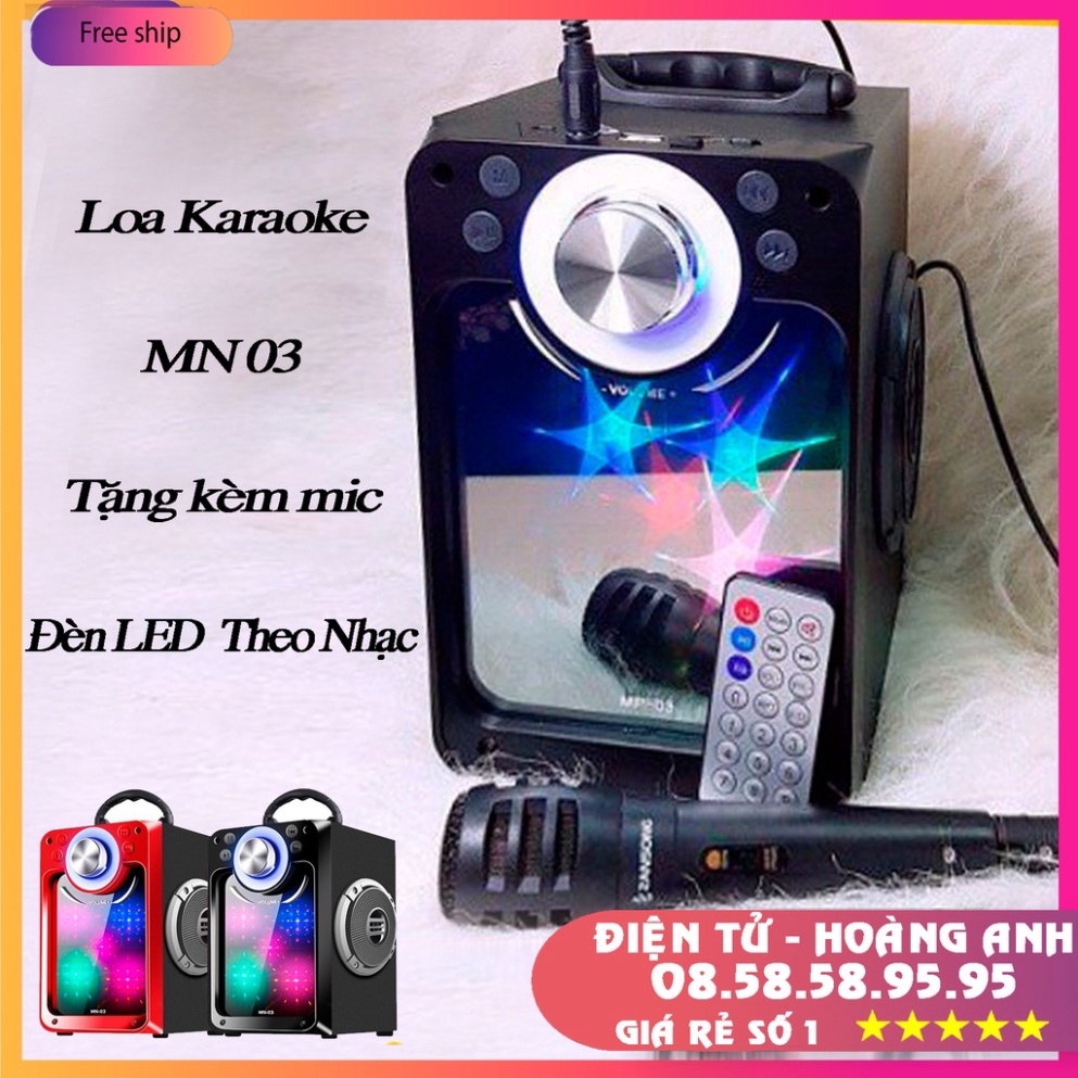 Loa karaoke MN03 có đèn led mặt gương kèm mic có dây nghe tuyệt hay loại xịn