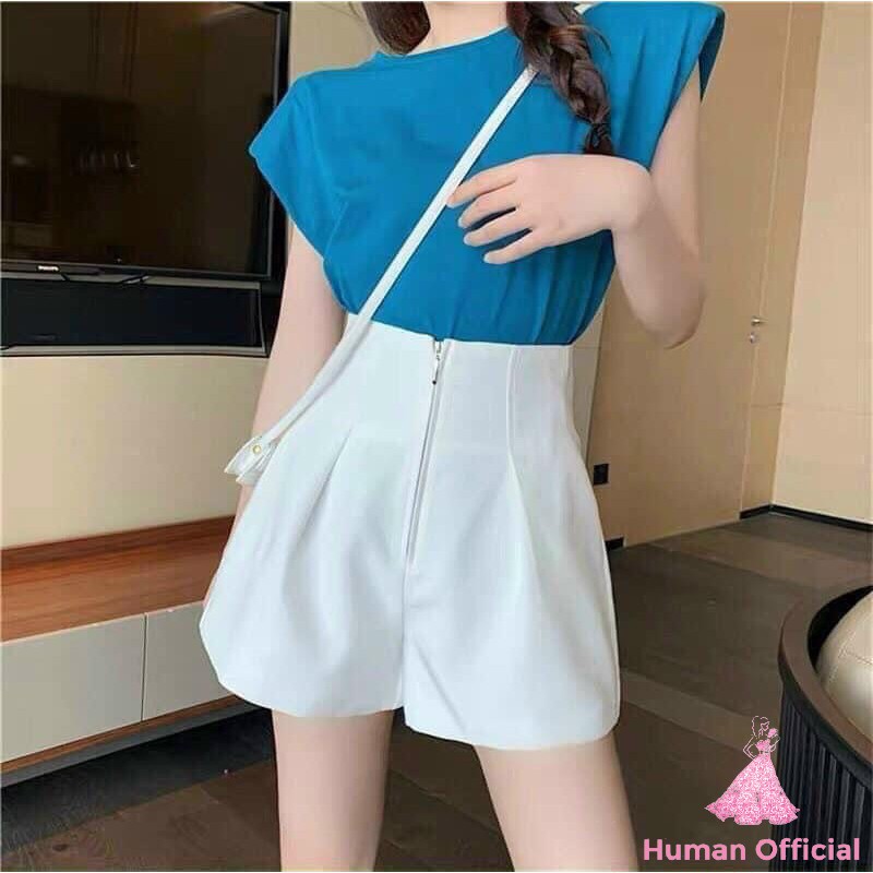 Quần Sooc Nữ Cạp Cao Human - Quần Đùi Nữ - Quần Short Nữ Khóa Trước Tôn Dáng Phong Cách Hàn Quốc | BigBuy360 - bigbuy360.vn