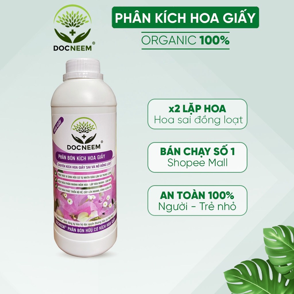 Phân bón hoa giấy DOCNEEM, chai 1 lít, kích hoa giấy ngũ sắc, thái, mỹ, cẩm thạch sai bông, lặp hoa nhanh, nở đồng loạt