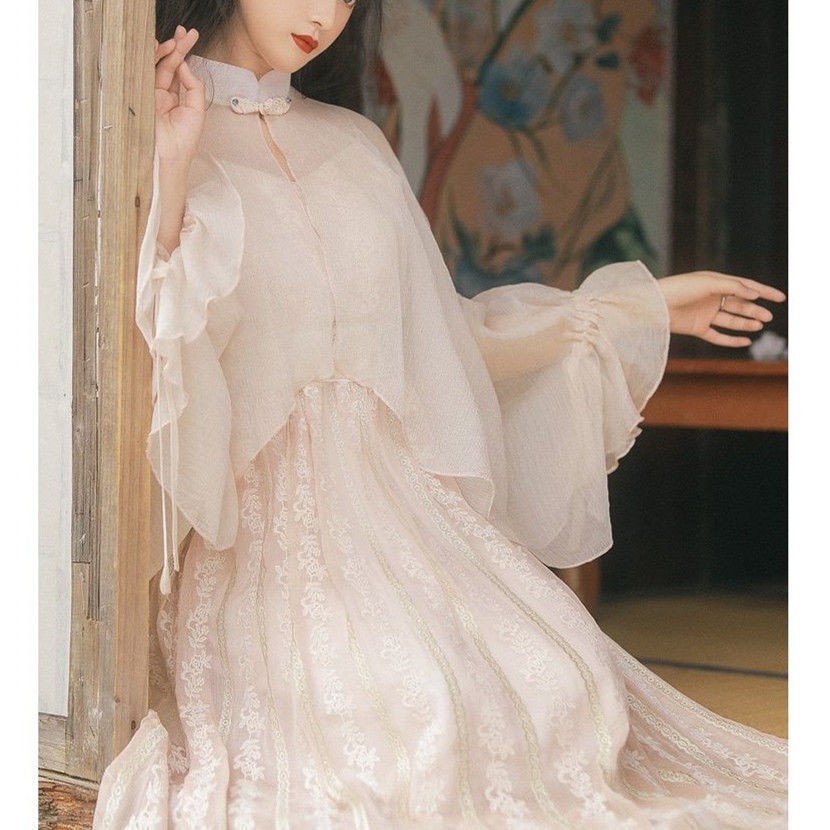 ✥❦ஐNguyên bản của Cộng hòa Trung Hoa váy nhỏ hai mảnh siêu cổ tích retro cải tiến Hanfu với dây đeo thêu thanh lị