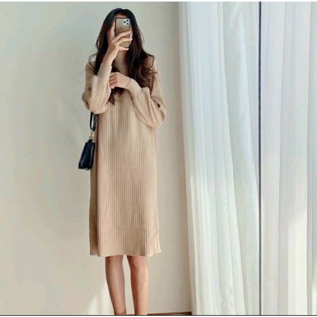 VÁY LEN NỮ DÁNG SUÔNG DÀI TAY, VÁY DÁNG SUÔNG TAY BỒNG CHẤT TIXI ĐẸP