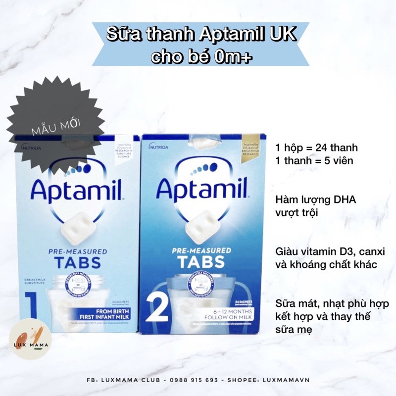 [Date 07.23 Bay air- Đủ bill] Sữa Aptamil Anh dạng thanh số 1, số 2 600g