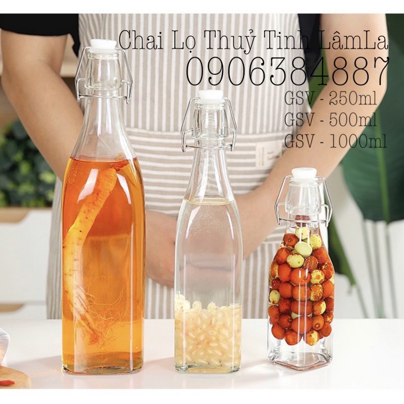 Chai Thủy Tinh Vuông Gọng Sắt 250ml - 500ml - 1000ml