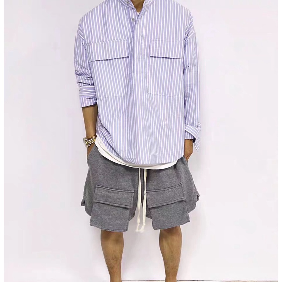 Áo Sơ Mi Tay Dài Cổ Henry Cài Nút Họa Tiết Kẻ Sọc Phong Cách Đường Phố Cổ Điển Thời Trang Mùa Hè 6 6th Dành Cho Nam Và Nữ