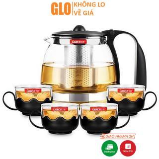 Bộ Bình Lọc Trà 700ml Thủy Tinh Kèm 4 Ly Tiện Dụng