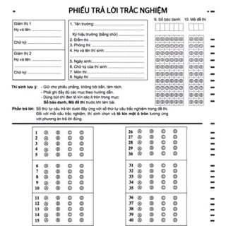 A1500 Phiếu trả lời trắc nghiệm 50 câu theo mẫu chuẩn