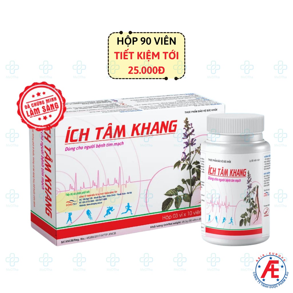 Ích Tâm Khang - Hỗ trợ Tăng cường Sức Khỏe Tim Mạch, Giảm Triệu Chứng Suy Tim, Khó Thở, Phù (90, 180 viên) [Chính Hãng]