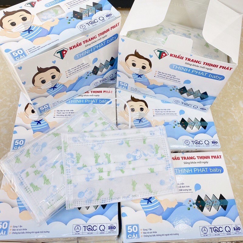Khẩu trang trẻ em 😊- Hộp 50 chiếc - chính hãng Thịnh Phát, ngăn khói bụi vi khuẩn.