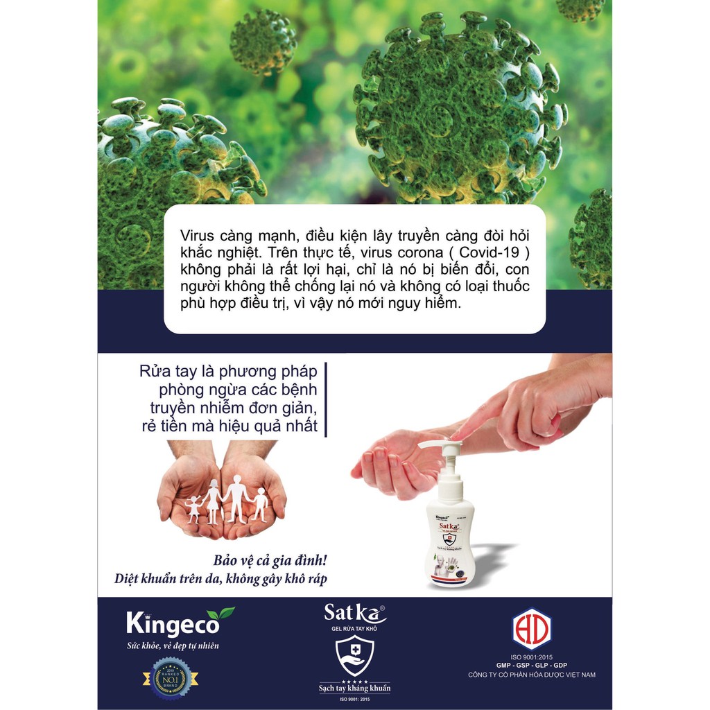 (GEL SÁT KHUẨN)CHÍNH HÃNG SX TẠI HOÁ DƯỢC VIỆT NAM - NƯỚC RỬA TAY KHÔ SATKA | BigBuy360 - bigbuy360.vn