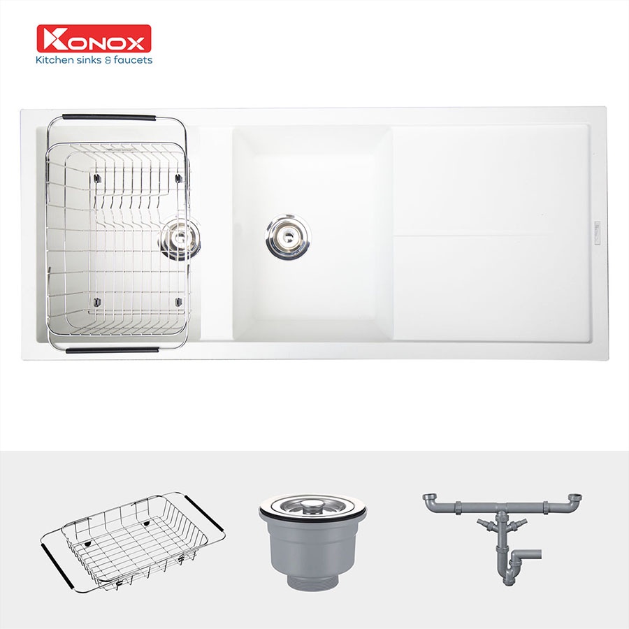 Chậu rửa bát đá KONOX Granite Series Livello Smart 1160 White Silver, Made in Italy