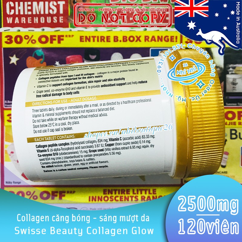 🎈CÓ BILL ÚC🎈 Swisse Beauty Collagen Glow - Collagen căng bóng da 60 viên / 120 viên / 120g 🎈 Chuẩn Chemist Warehouse 🎈 | BigBuy360 - bigbuy360.vn