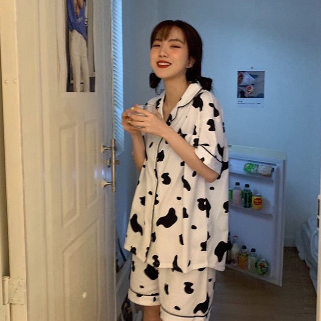 Bộ đồ ngủ nữ pijama đùi bộ mặc nhà chất kate thái thoải mái dễ thương giá rẻ H5 BÒ SỮA