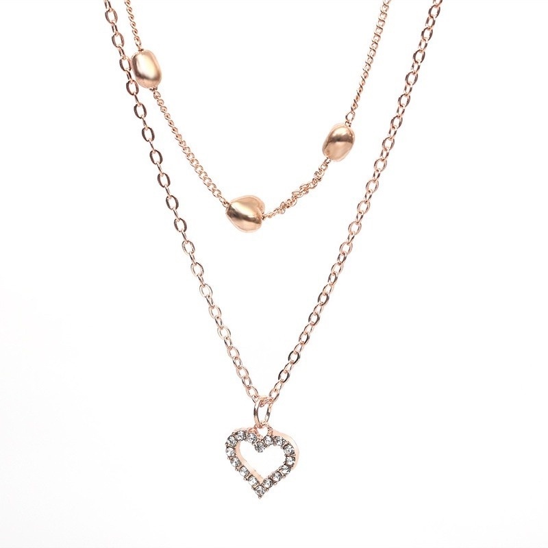 Vòng cổ Hai Lớp Mặt Hình Trái Tim Đính Đá Thời Trang Dành Cho Nữ