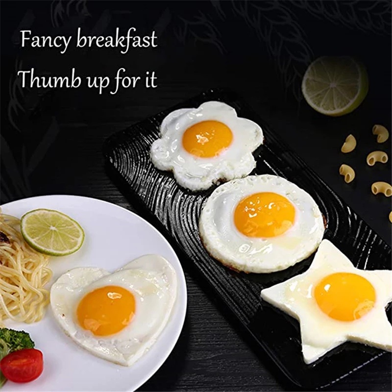 Set 5 Khuôn Tạo Hình Trứng/Bánh Pancake/Trái Tim Hoạt Hình Bằng Thép Không Gỉ Sáng Tạo Tiện Dụng Cho Nhà Bếp