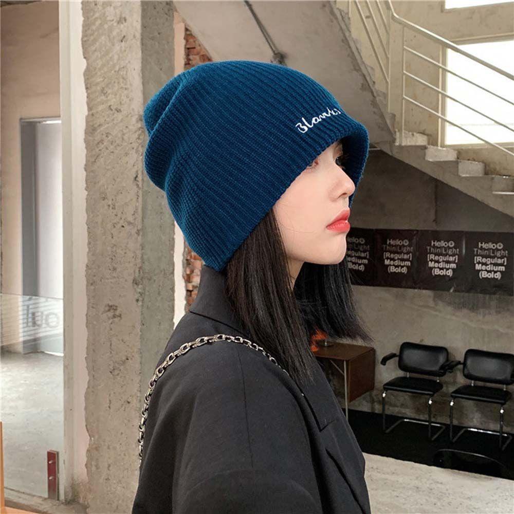 TWINKLE Mũ Len Beanie Nữ Màu Trơn In Chữ Cái Dễ Thương