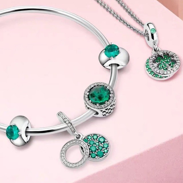 charm pan treo đính đá xanh cao cấp bạc s925 mẫu mới