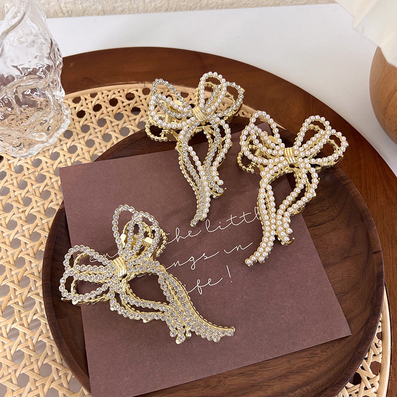 Kẹp Tóc Hình Nơ Đính Ngọc Trai Thời Trang Hàn Quốc Cho Nữ