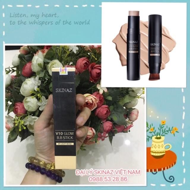 Kem nền kết hợp cọ trang điểm nét mịn dạng thỏi 2 in 1 cao cấp Hàn Quốc chính hãng - V10 Glow B.B Stick Skinaz