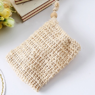 Túi lưới đựng xà phòng, Túi lưới tạo bọt bằng sợi Sizal tự nhiên - Túi đựng xà bông tắm dây rút 14x10