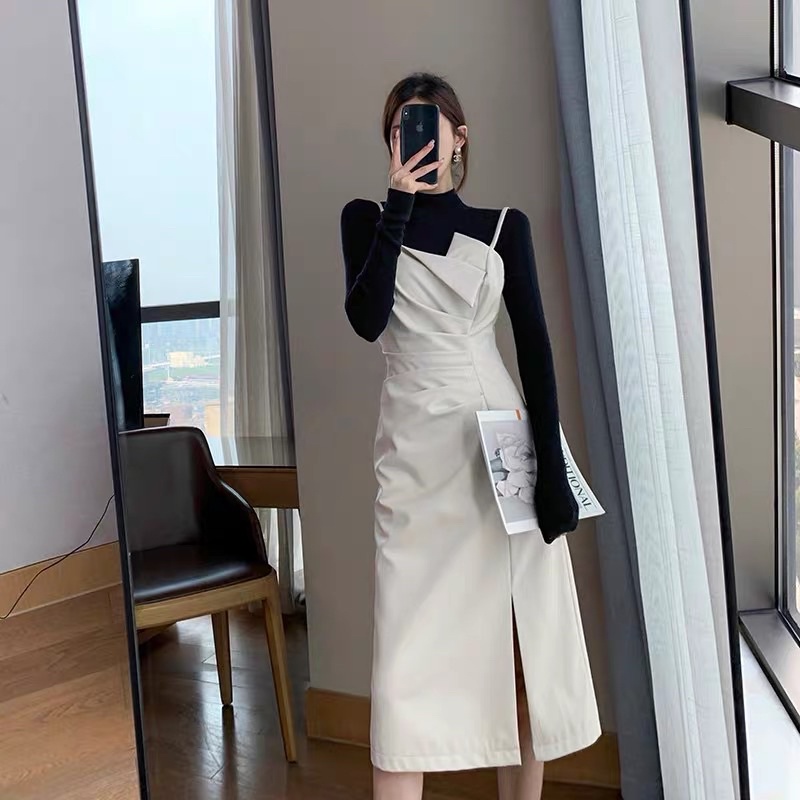 Set Váy Yếm Kèm Áo Thun Dài Tay/ Bộ Sườn Xám 2 Dây Kaki Phối Áo Thun Dài Tay / Size S/M / Cáo Hồng Shop | BigBuy360 - bigbuy360.vn