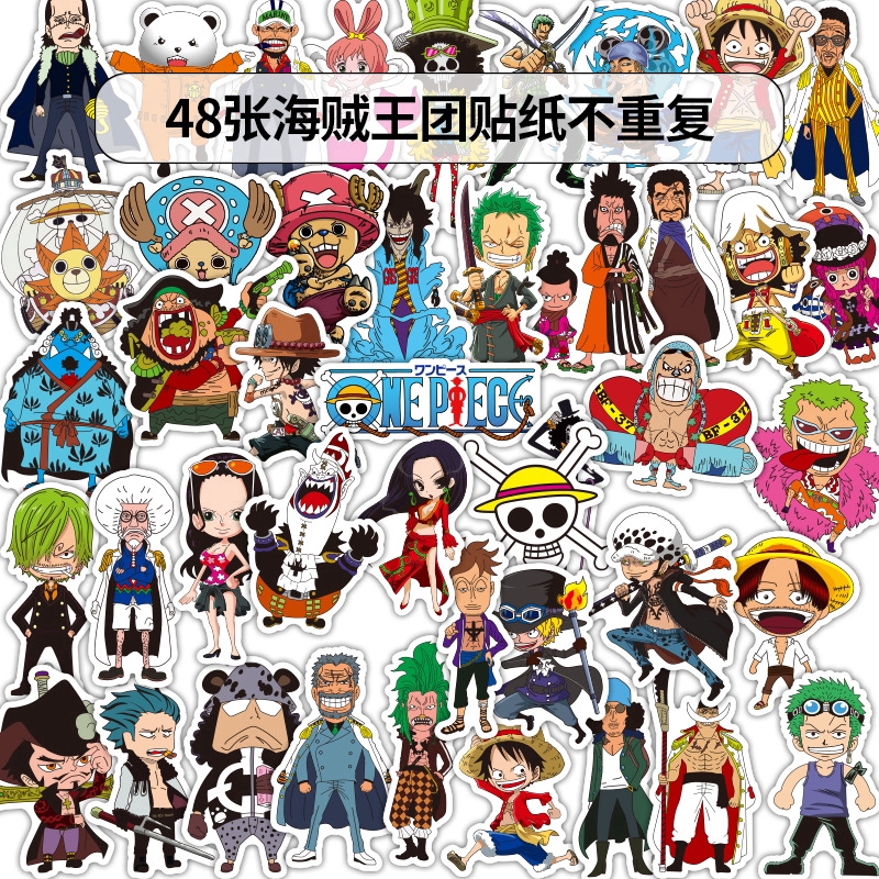 Bộ 48 Miếng Dán Hình ONE PIECE Trang Trí Xe Hơi / Xe Máy / Laptop / Vali DIY